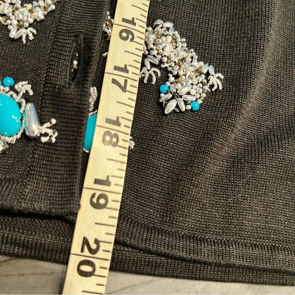 Michael Simon Silk Black Cotton Beaded Cardigan Gecko Frogs Turquoise Medium - Picture 7 of 8